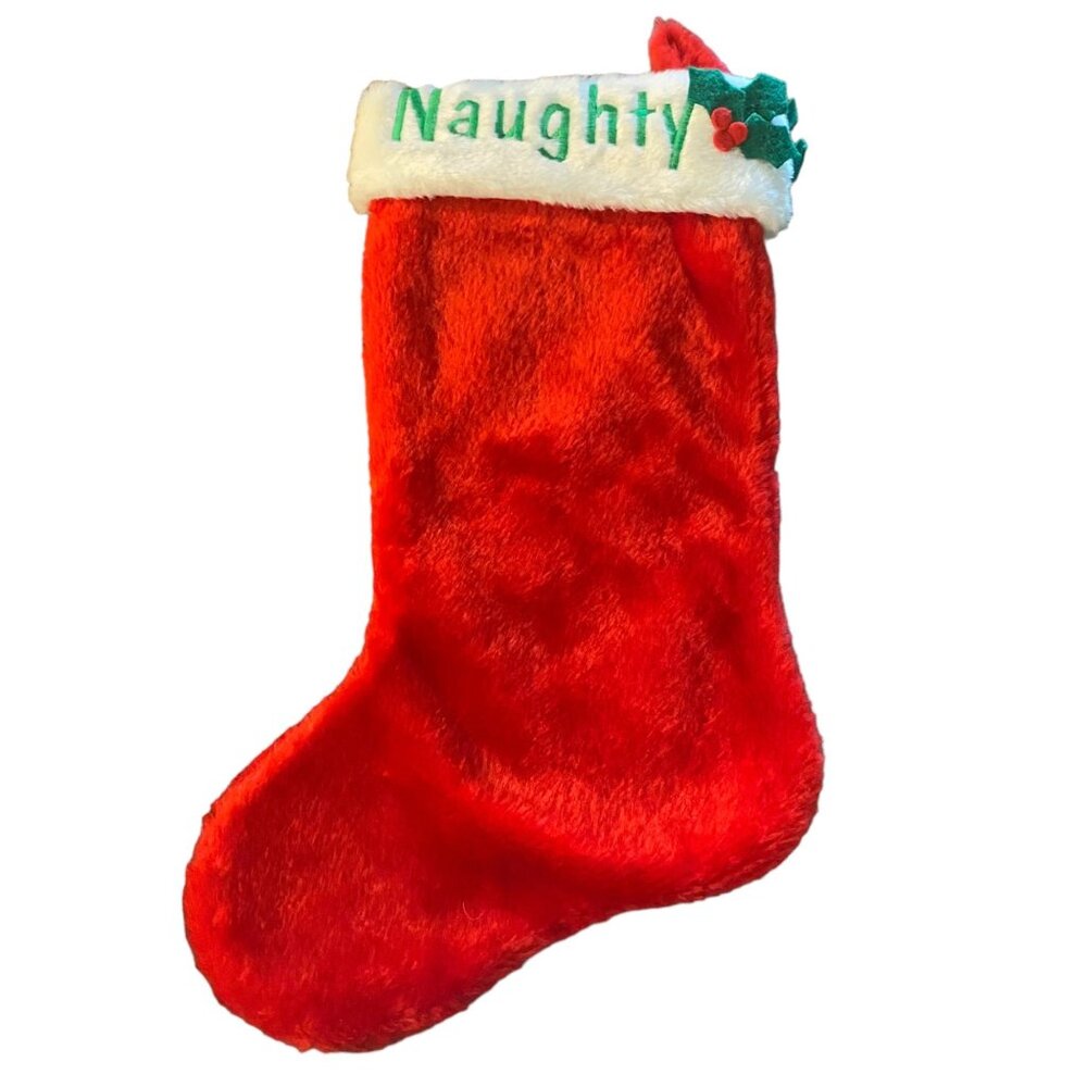 Vtg Christmas Naughty & Nice 2 Sided Reversible Christmas Stocking 17" Soft